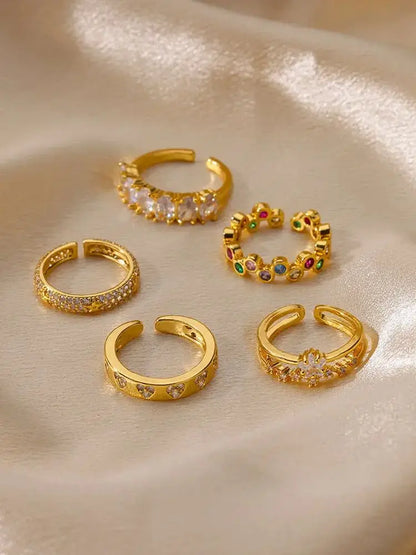 Zircon Geometric Heart Rings For Women Stainless Steel Gold Color Wedding Ring Luxury Aesthetic Jewlery Couple Gift 2025
