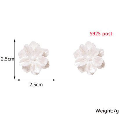 White Flower Dangle Earrings for Women Acrylic Big Floral Metal Circle Drop Earrings Korean Fashion Cute Girl Party Jewelry Gift