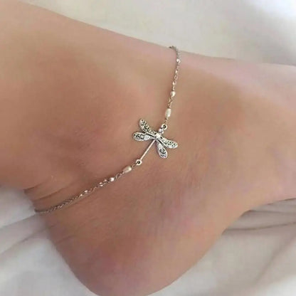 Anklet Jewelry Fashion Dragonfly Anklet With Pearl Dragonfly Simple Bracelet Ankle Pearl and American Lady European Beach D8S9