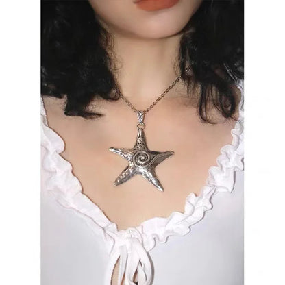 LATS Starfish Pendant Necklace Female Niche Retro Sweet Cool Spicy Girl Style Subculture Ins Starry Starfish Collarbone Chain