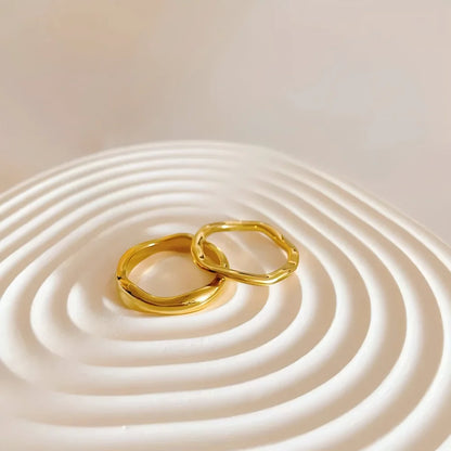 Ripple Stainless Steel Rings For women Gold Color Chunky Band  Stackable Silver Stacking Irregular Wave Minimalist Jewelry Set
