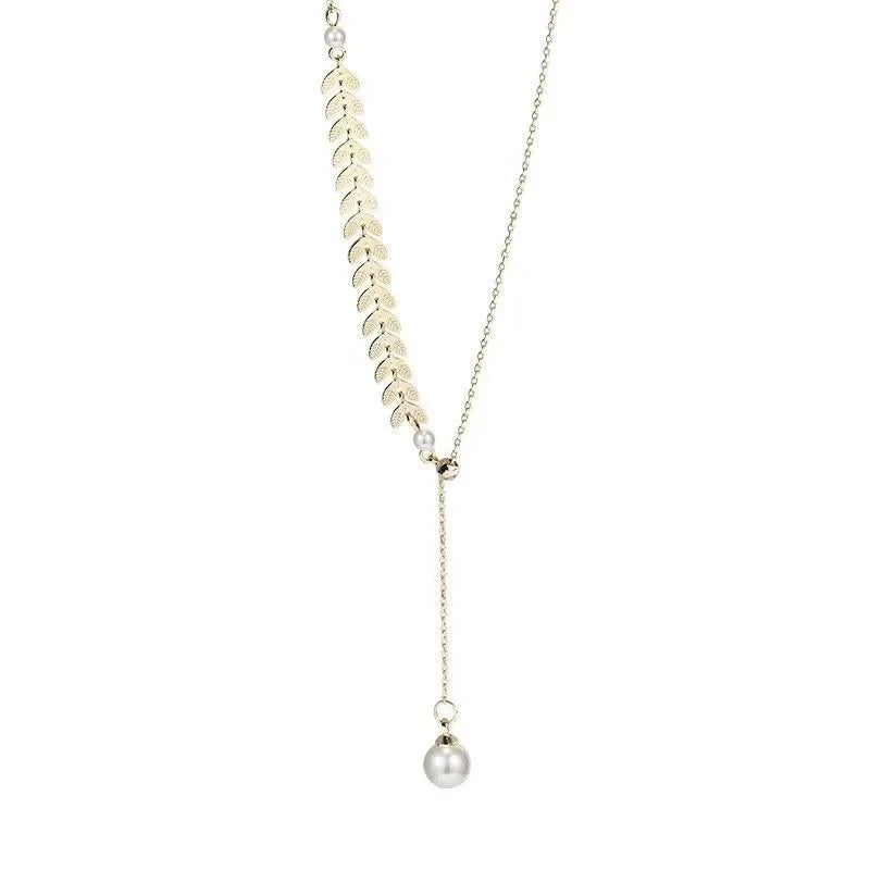 New Simple Wheat Ear Pearl Bracelet Necklace Earrings Jewelry Set for Women Lucky Gold Color Bracelet Charm Jewelry Necklaces