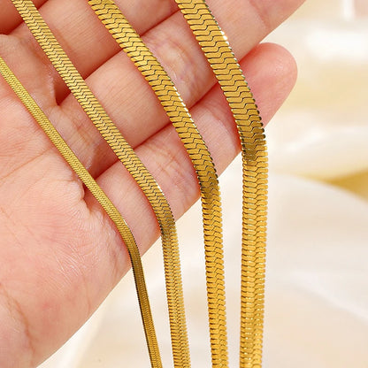 Hot Classic Unisex Flat Snake Chain Choker Necklace For Women Stainless Steel Herringbone Gold Silver Color Fashion Jewelry Gift