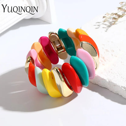 Wedding Wide Bracelet for Girls Charm Resin Bracelets Bangles For Women Luxury High Quality Fashion Jewelry Elastic Party Gifts