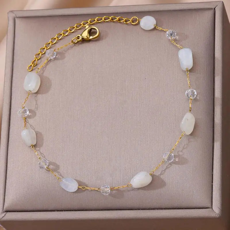Anklets for Women Stainless Steel Stone Beaded Chain Anklet Summer Beach Accessories Boho Leg Bracelets Jewelry Tobilleras Mujer