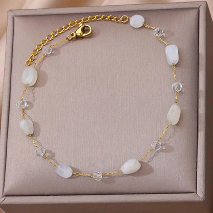 Anklets for Women Stainless Steel Stone Beaded Chain Anklet Summer Beach Accessories Boho Leg Bracelets Jewelry Tobilleras Mujer