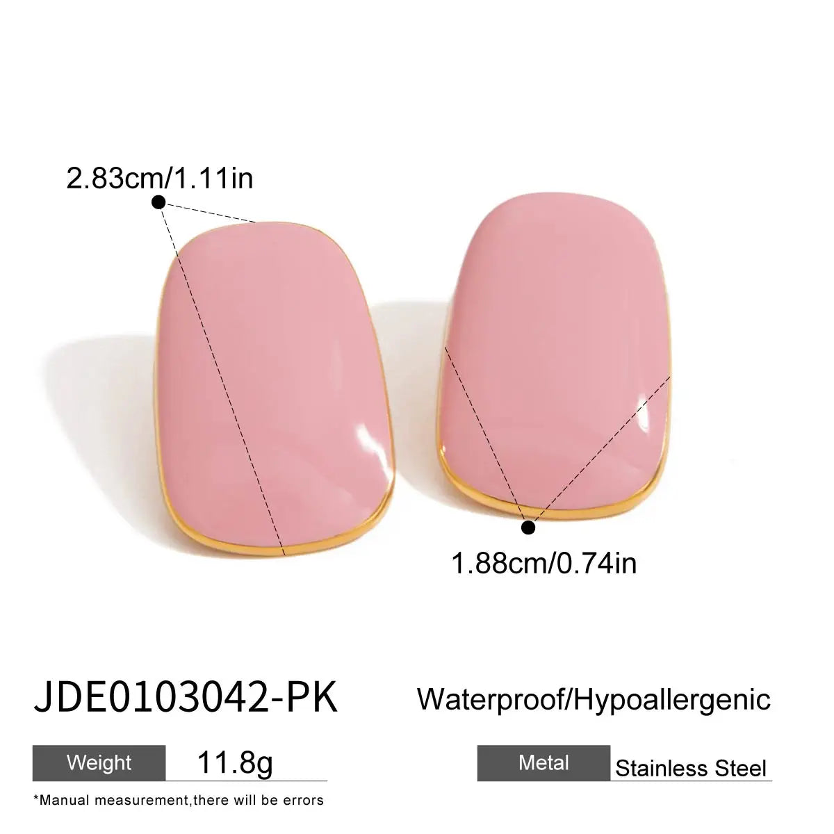Uworld Fashion Trend 18K Gold Color Plated Stainless Steel Pink Drip Oil Flower Earrings Geometric Ear Studs Women's Accessories