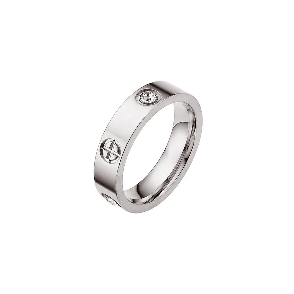 Classic Stainless Steel Cross with Zircon Love Rings for Women Men Couple Finger Ring Luxury Jewelry Wedding Party Gift