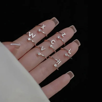 LATS Zircon Initial A-Z Letter Rings for Women Girl Adjustable Opening Ring Name Alphabet Female Wedding Fashion Jewelry Gift