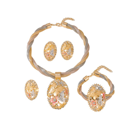 Dubai Jewelry Sets Tassels Necklace for Women Crystal Bracelet Gifts Charm Bridal Earrings Ring Wedding Accessories