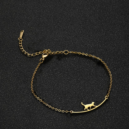 Teamer Cute Walking Cat Anklets for Women Stainless Steel Jewelry Foot Bracelet Fashion Summer Beach Accessories 2025 Wholesale