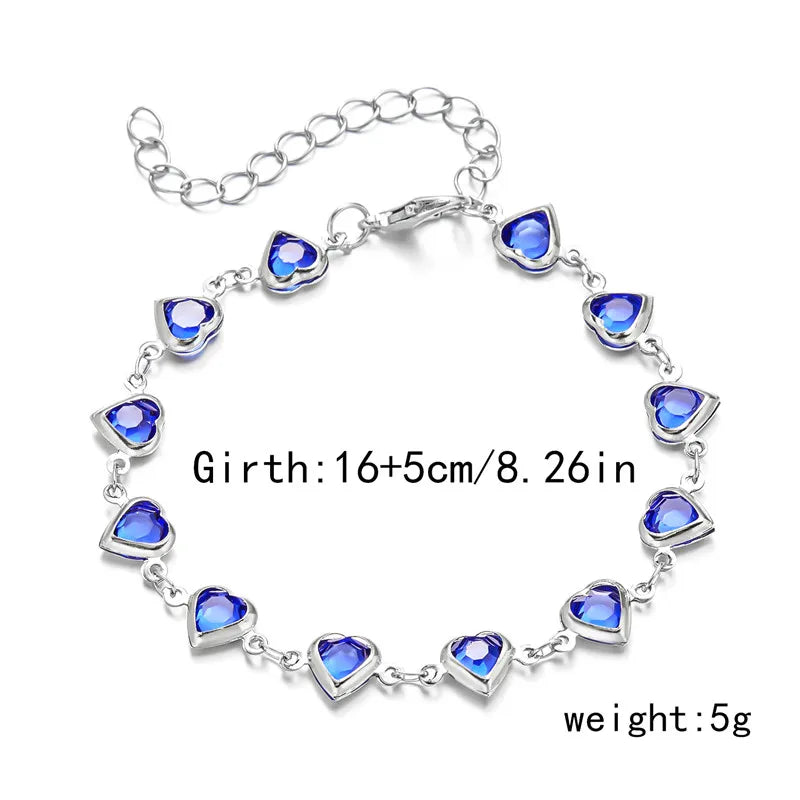 Exquisite Boho Candy Color Heart Shaped Crystal Bracelet for Women Fashion Charm Zircon Butterfly Pearl Metal Chain Bracelets