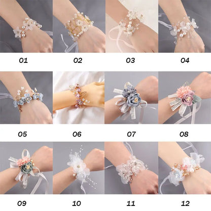 2024 Bridal Wrist Corsage Silk Rose Wedding Hand Flower Wristband Bracelet For Bridesmaid Girls Jewelry Party Marriage Accessory