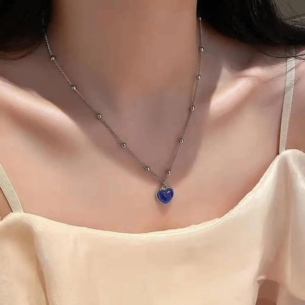 Thermochromic Mood Heart Pendant Necklace Korean Temperature Color Change Necklace Sensitive Stone Clavicle Chain Lover Jewelry