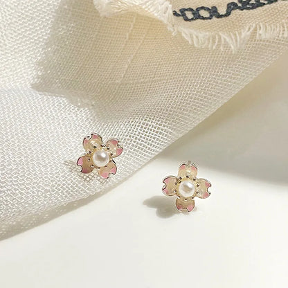 Elegant Cherry Blossom Princess Earrings for Women Personalized Asymmetrical Long Tassel Star Pearl Ear Stud Party Jewelry Gifts