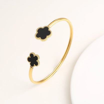 Fashionable New Design Stainless Steel Metal Gold Silver Five Leaf Flower Bracelet High Quality Women's Temperament Gift Clover