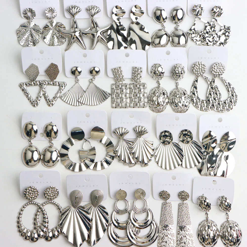 10Pairs/Lot Elegant Simple Stainless Steel Women Earrings Geometric Heart Mixed Style Jewelry Gift Giving Wedding Travel