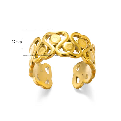 Stainless Steel Rings for Women Gold Color Couple Jewelry Aesthetic Accessorie Adjustable Punk Embossed Hollow Ring