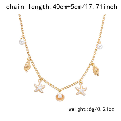 Fashion Gold Color Starfish Conch Turtle Pendant Necklace for Women Handmade Shell Chain Necklace Summer Beach Party Jewelry