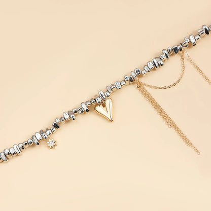 LATS Heart Beaded Necklace Women Boho Crystal Class Gravel Clavicle Chain Cool Y2K Choker Exquisite Fashion Jewelry