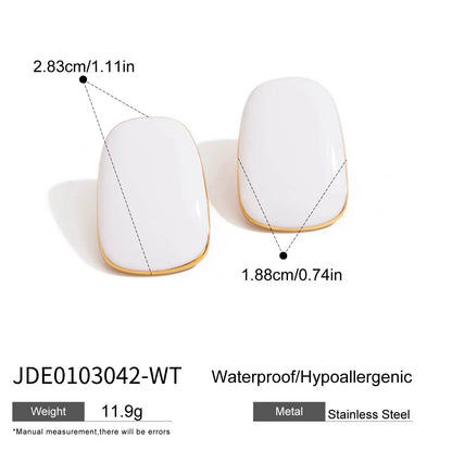 Uworld Fashion Trend 18K Gold Color Plated Stainless Steel Pink Drip Oil Flower Earrings Geometric Ear Studs Women's Accessories