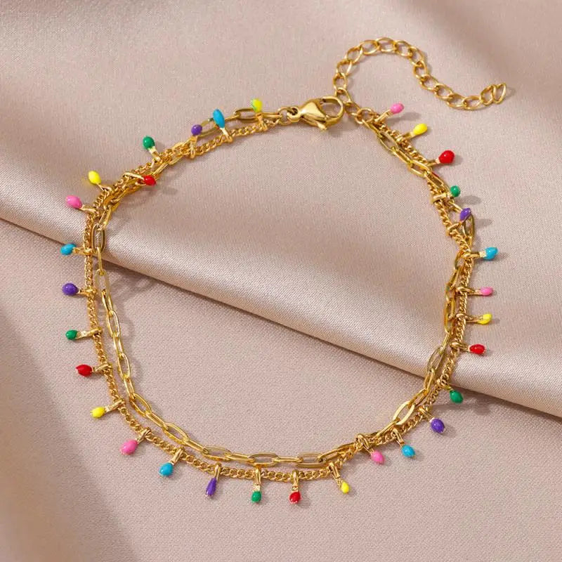 Anklets for Women Stainless Steel Stone Beaded Chain Anklet Summer Beach Accessories Boho Leg Bracelets Jewelry Tobilleras Mujer