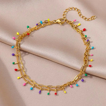 Anklets for Women Stainless Steel Stone Beaded Chain Anklet Summer Beach Accessories Boho Leg Bracelets Jewelry Tobilleras Mujer
