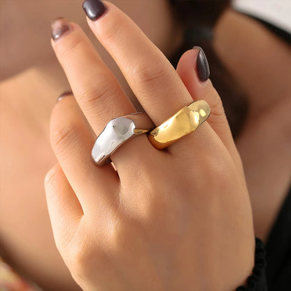 Simple Irregular Square Rings For Women Stainless Steel 18k Gold PVD Plated Waterproof Women's Glossy Ring Couples Jewelry Gift