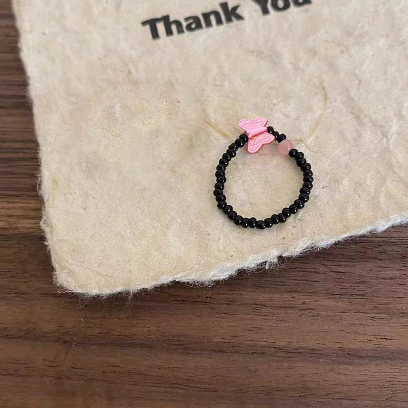 Violet Flower Acrylic Ring New Korean Style White Lily Index Finger Ring Elastic Beaded Unique Creativity Fold Women Jewelry