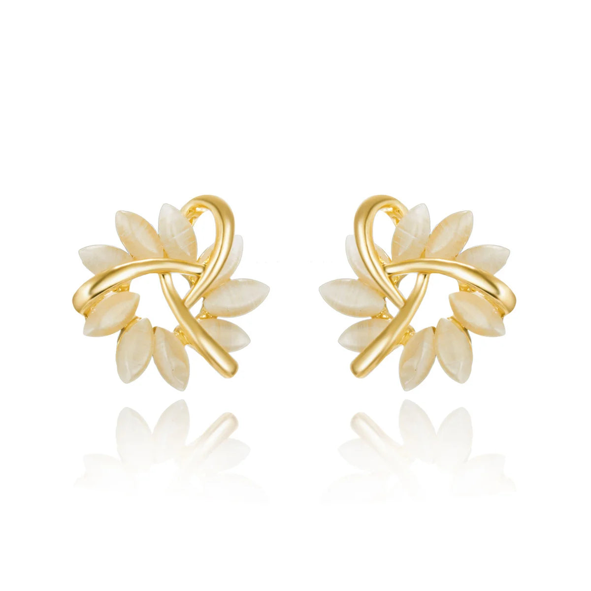 Exquisite Opal Flower Stud Earrings For Women Korean Shiny Crystal Imitation Pearl Floral Leaves Earring Wedding Party Jewelry