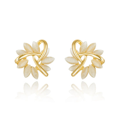 Exquisite Opal Flower Stud Earrings For Women Korean Shiny Crystal Imitation Pearl Floral Leaves Earring Wedding Party Jewelry