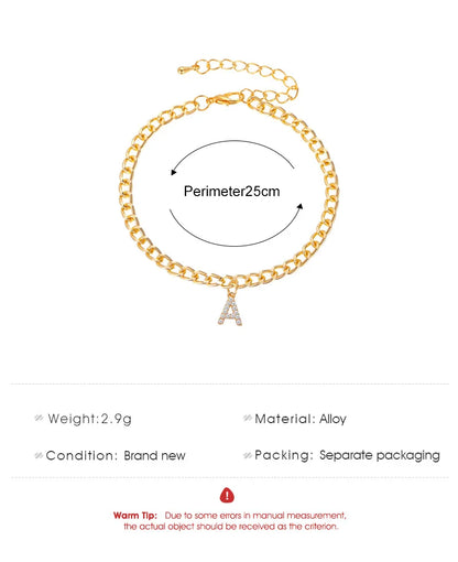 Crystal Initial Letter Anklets For Women Alphabet Cuban Link Foot Chain Beach Leg Chain Bracelets Boho Tiny Zircon Jewelry Gift
