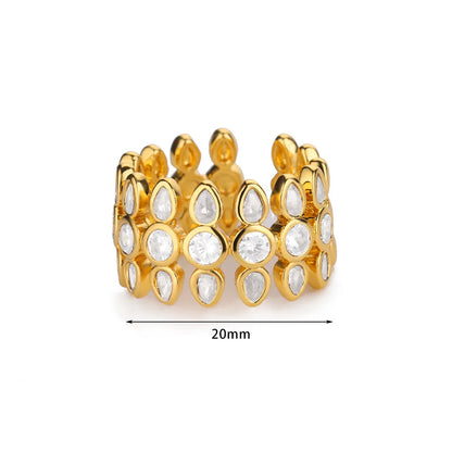 Zircon Cristal Geometric Rings For Women Stainless Steel Gold Color Adjustable Finger Ring Trendy Wedding Luxury Jewerly Gift