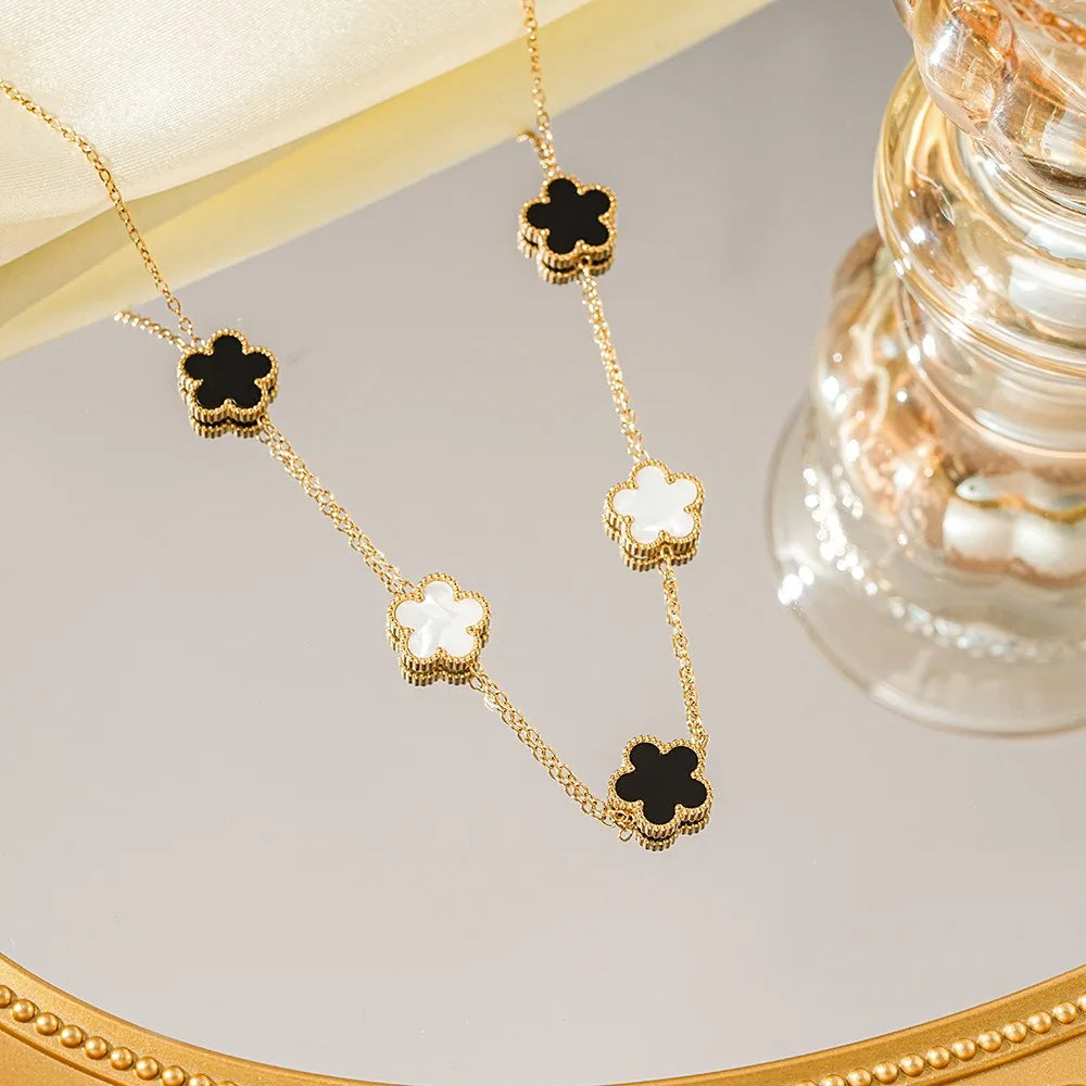 Five-Leaf Plum Blossom Necklace Woman 316L Stainless Steel Clover Elegant Pendant Charm Collarbone Chain Party Jewelry Gifts