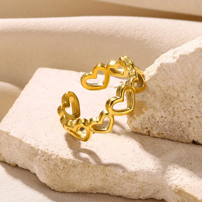 Stainless Steel Rings for Women Gold Color Couple Jewelry Aesthetic Accessorie Adjustable Punk Embossed Hollow Ring