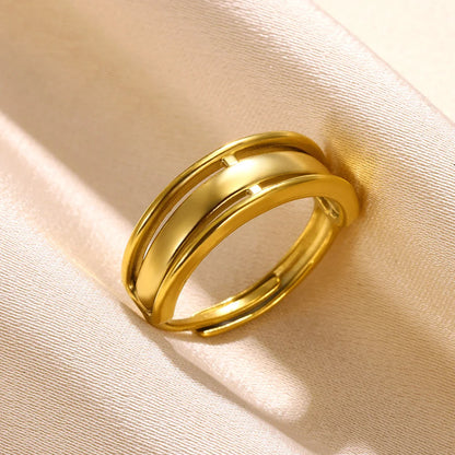 Stainless Steel Rings for Women Gold Color Couple Jewelry Aesthetic Accessorie Adjustable Punk Embossed Hollow Ring