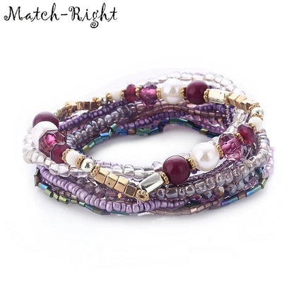 Multilayer Elastic Weave Bracelet Set with Colorful Beads - Bohemian Stackable Bangles for Women - Trendy Jewelry Gift