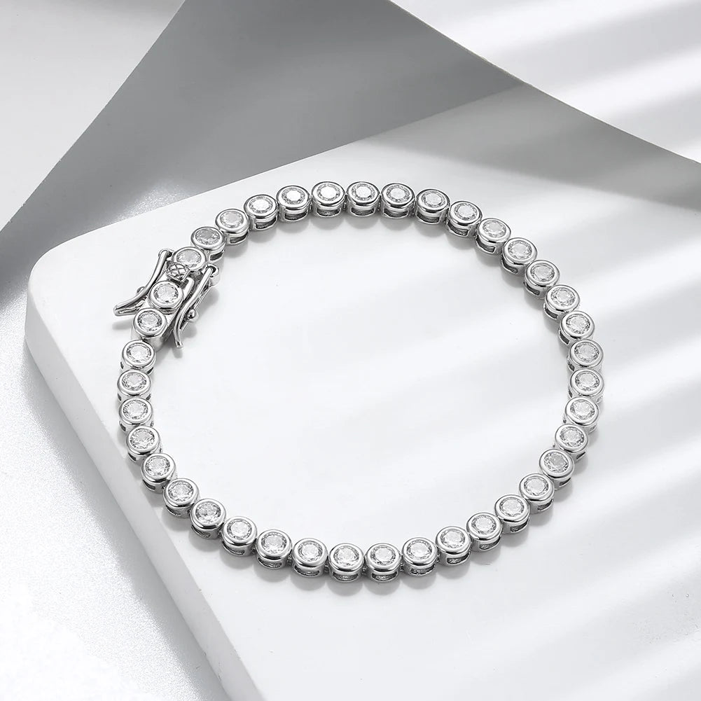Rinntin Shiny Tennis Bracelet 925 Sterling Silver 1.5/2/3mm Clear Cubic Zirconia for Women Luxury Chain Bracelet Jewelry SB143