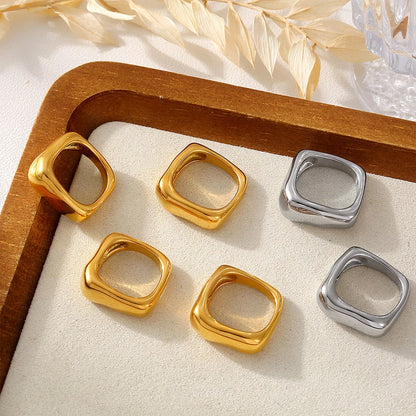 Simple Irregular Square Rings For Women Stainless Steel 18k Gold PVD Plated Waterproof Women's Glossy Ring Couples Jewelry Gift