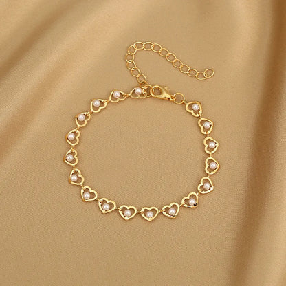 Exquisite Boho Candy Color Heart Shaped Crystal Bracelet for Women Fashion Charm Zircon Butterfly Pearl Metal Chain Bracelets