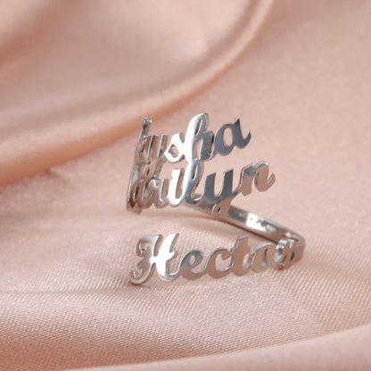 Custom Double First Name Finger Ring For Women Men Personalized Rings Couple Family Gift Gold Color Stainless Steel Jewelry