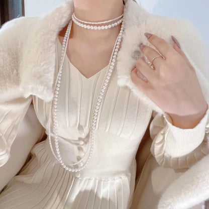 New Pearl Necklace Women Long Dress Accessories Double Layered Sweater Chain Light Luxury Necklace N1373