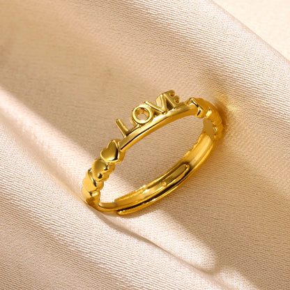 Stainless Steel Rings for Women Gold Color Couple Jewelry Aesthetic Accessorie Adjustable Punk Embossed Hollow Ring