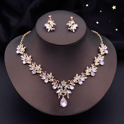 Elegant Fashion Necklace Sets for Women Dangle Earrings Princess Collar Two Piece Set Bride Jewelry Bridal Wedding Accessories
