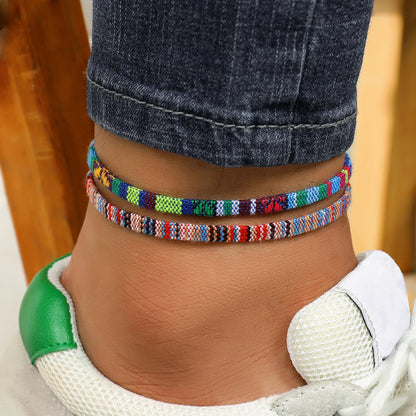4PCS Summer Bohemian Style Hand-woven Anklets Men and Ladies Couple's Adjustable Anklets Set Beach Leisure