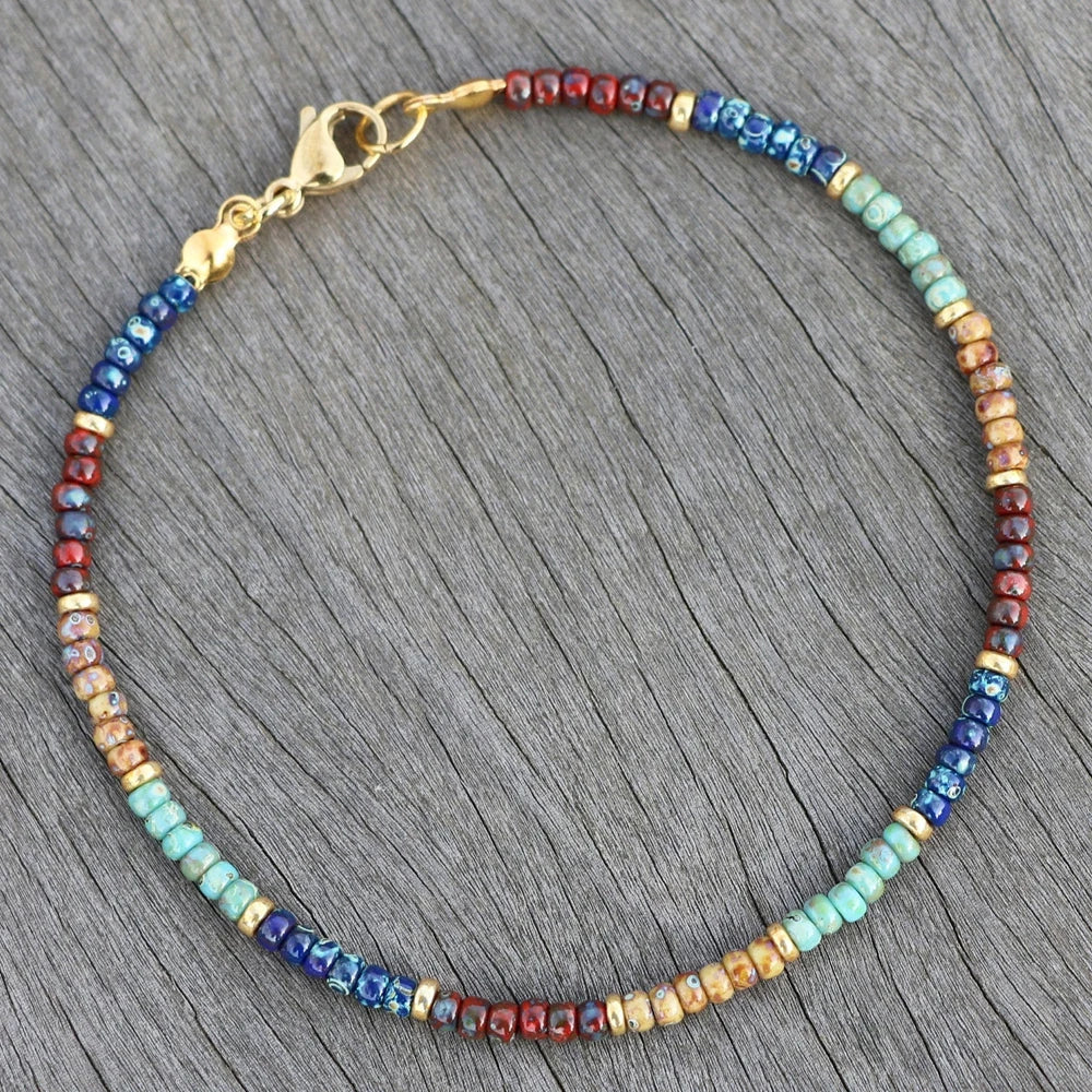 Natural Stone Beaded Anklets for Women Handmade Beach Boho Turquoise Beads Ankle Bracelet Jewelry Gift for Her