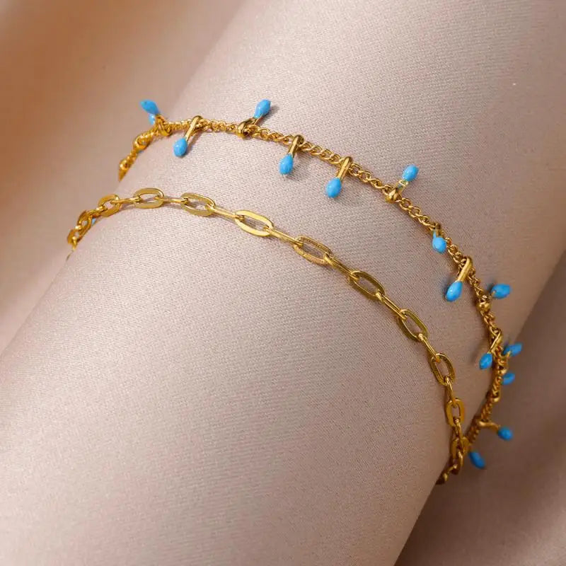 Anklets for Women Stainless Steel Stone Beaded Chain Anklet Summer Beach Accessories Boho Leg Bracelets Jewelry Tobilleras Mujer