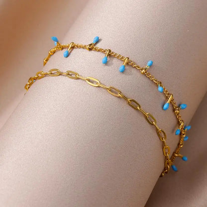 Anklets for Women Stainless Steel Stone Beaded Chain Anklet Summer Beach Accessories Boho Leg Bracelets Jewelry Tobilleras Mujer