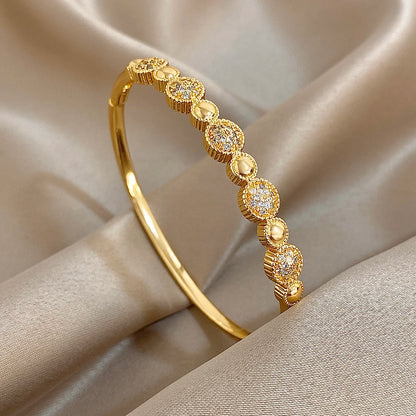 Flashbuy Gold Color Chic Inlaid Zircon Copper Bangle Bracelet For Women Statement New Design Temperament Wrist Fashion Jewelry