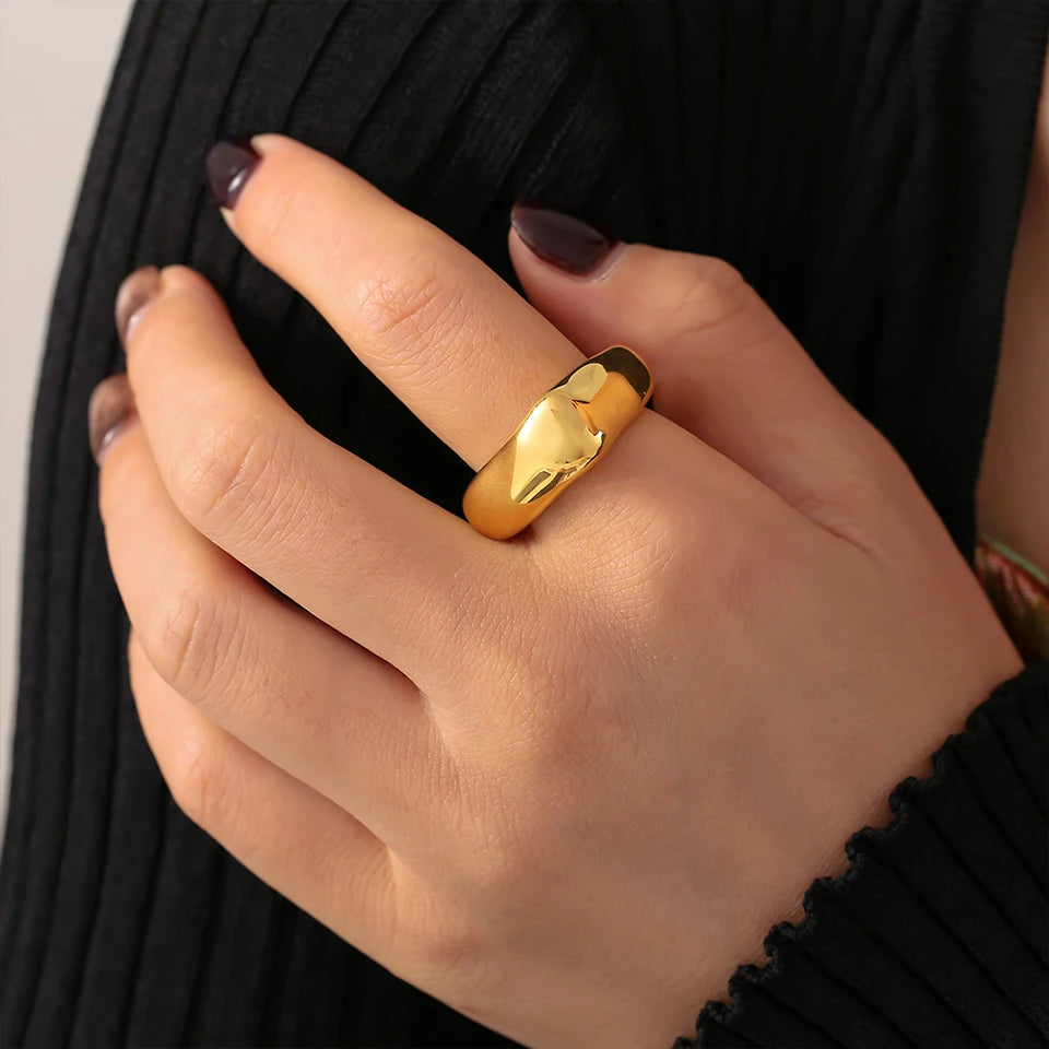 Simple Irregular Square Rings For Women Stainless Steel 18k Gold PVD Plated Waterproof Women's Glossy Ring Couples Jewelry Gift